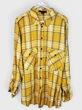 727 10/$50🏄🏻‍♀️ Sanctuary Yellow and Black Plaid Rayon Button-Down Tunic Shirt